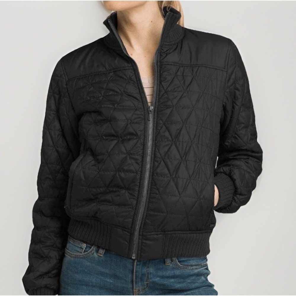 PrAna Diva Quilted Bomber Jacket XS Black Sherpa Lined Gorpcore Outdoor Y2K Zip